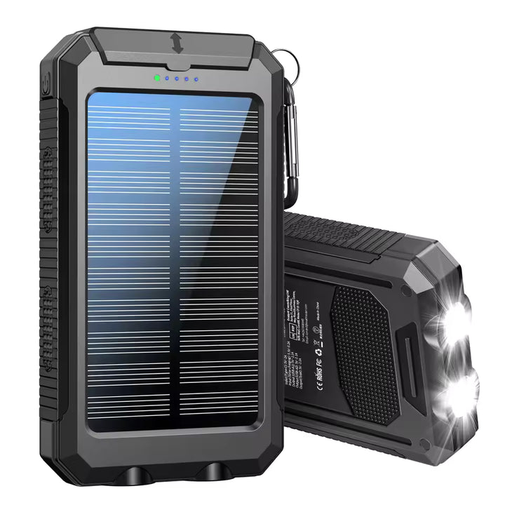 10000mAh Solar Power Bank with Dual USB, Type C, Flashlight & Compass
